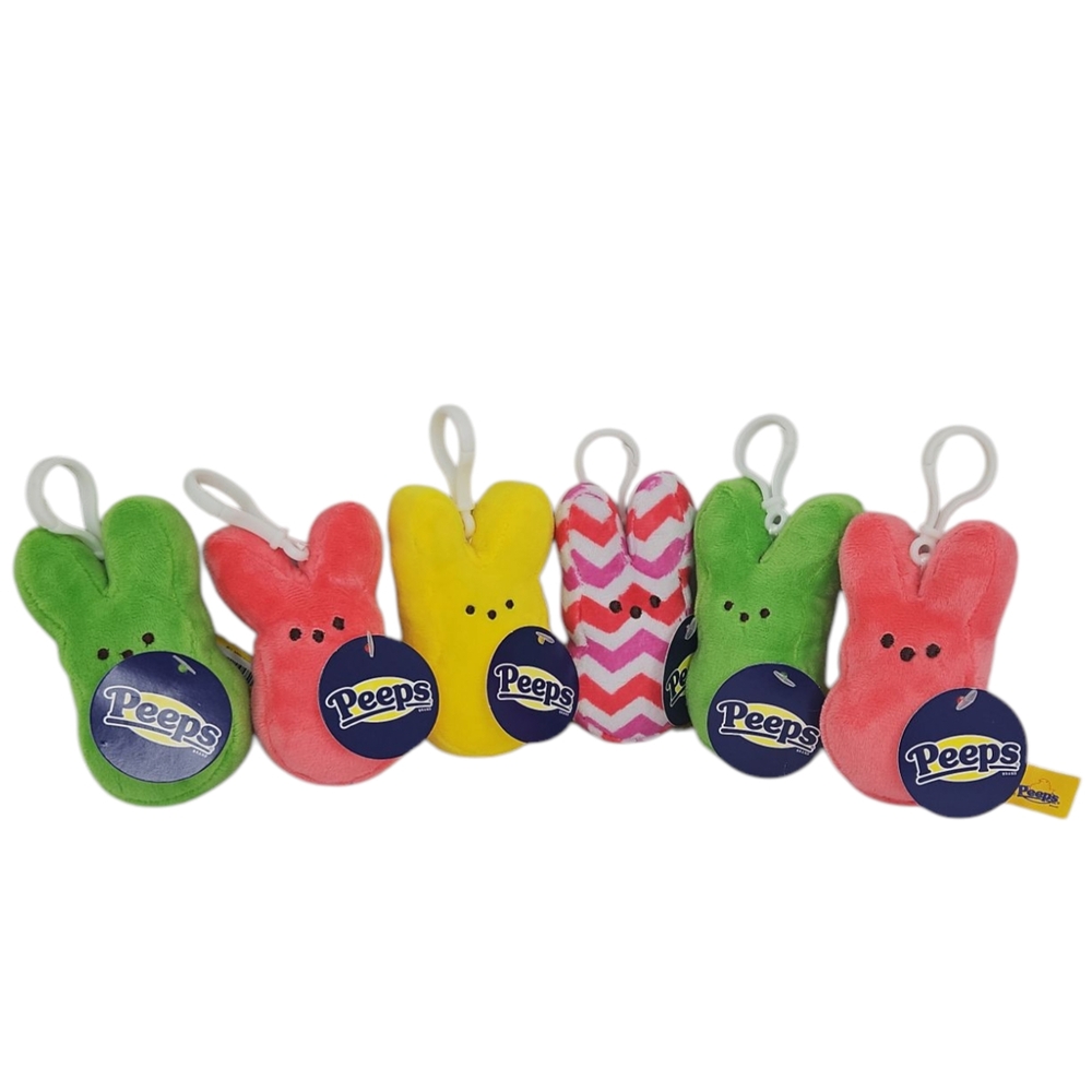 Peeps Bunny Plush Keychain Backpack Clip Set Of Six (6) Multiple Colors 4"